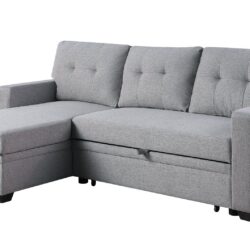 Upholstered Pull Out Sectional Sofa With Chaise - Light Gray