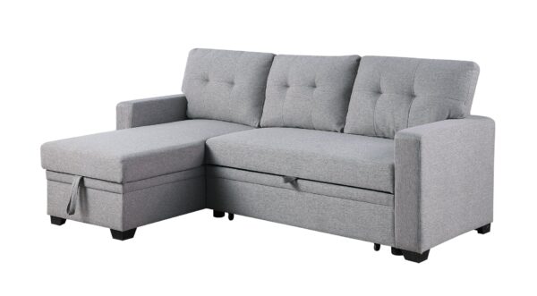 Upholstered Pull Out Sectional Sofa With Chaise - Light Gray