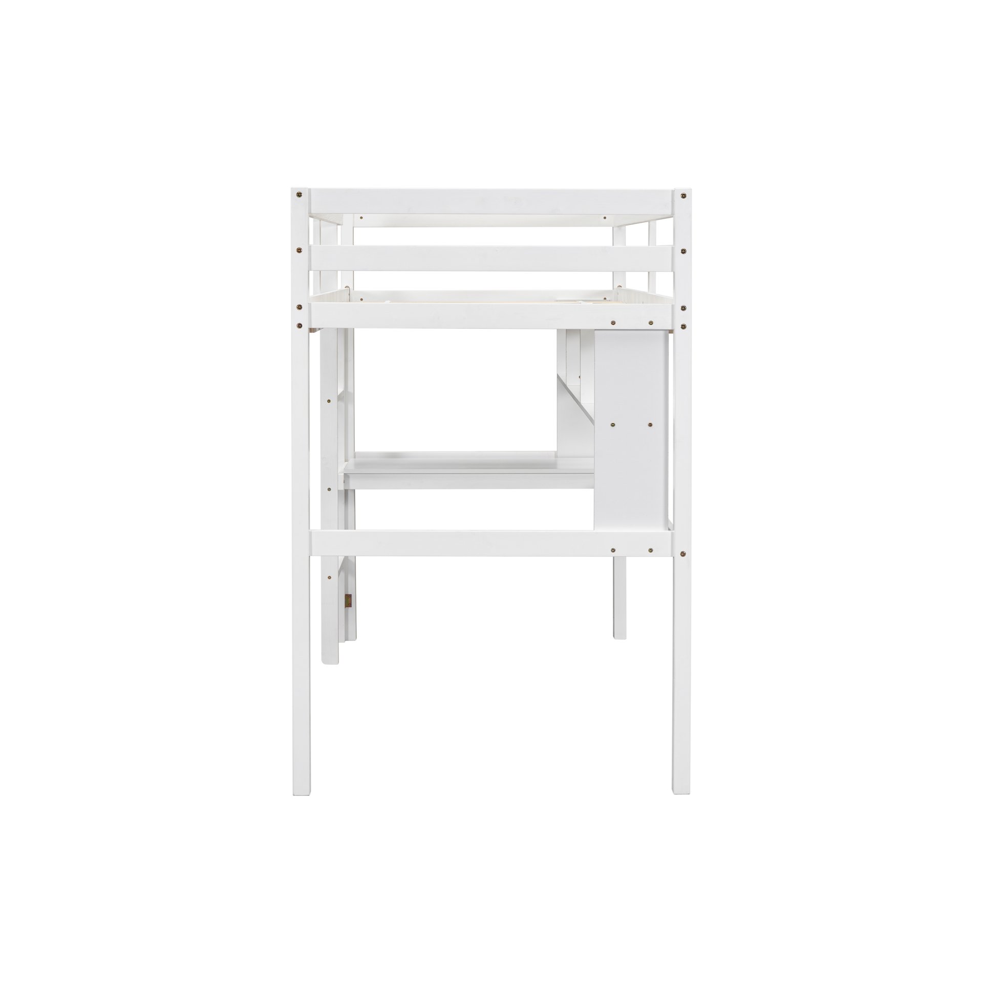 Twin Size Loft Bed With Desk And Shelves, Safety Guardrail And Ladder - White - Image 17