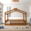 Full Size Bed House Bed Frame With Fence - Walnut - Image 8