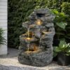 Tall Slim Fountain With LED Lights, 5 Tiered Cascading Water Feature, Outdoor Accent For Patios And Balconies - Gray - Image 2