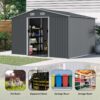 Large Metal Outdoor Storage Shed 8 0 Ft With Sliding Doors And Air Vent Steel Construction - Gray - Image 6