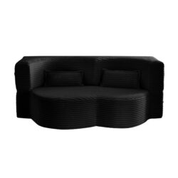 Floor Sofa With 2 Pillows, Convertible Plush Corduroy Foam Filled Sleeper Sofa Bed - Black
