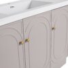 Modern 48" Freestanding Bathroom Vanity With White Resin Sink & Soft Close Cabinet Doors - Khaki - Image 16