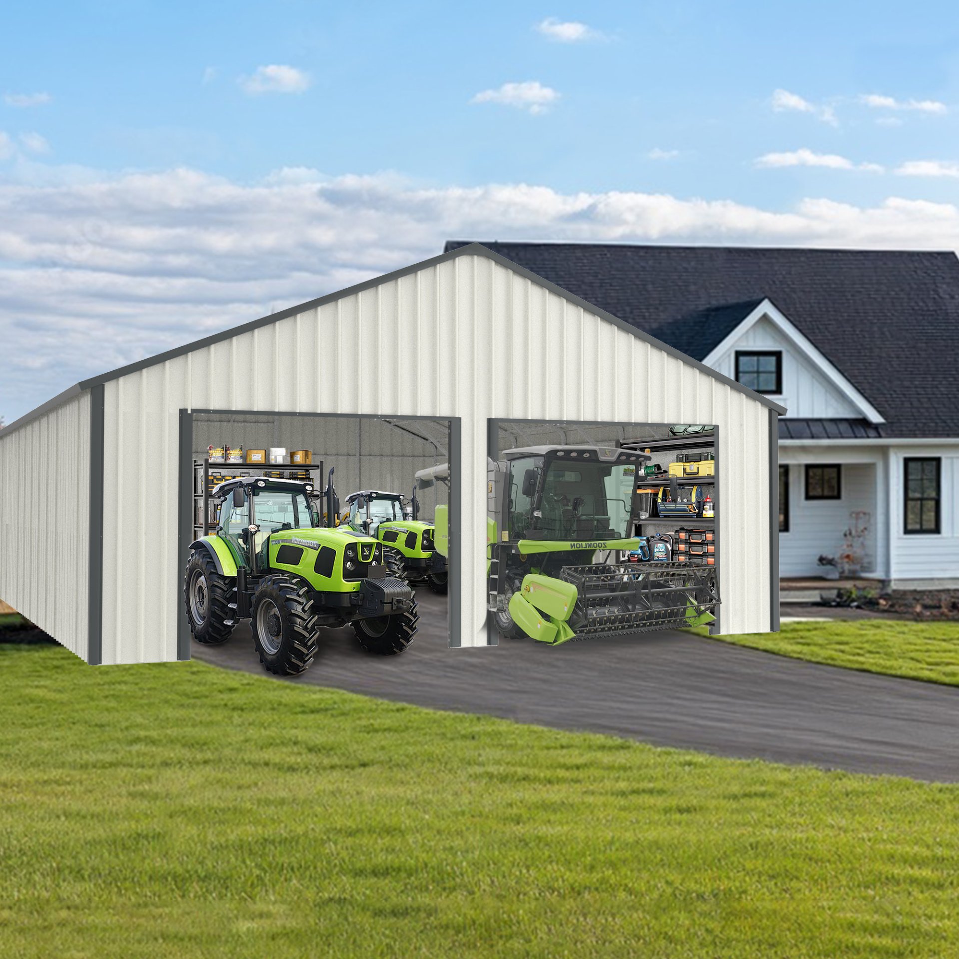 Double Garage Metal Shed With Side Entry Door - White - Image 11