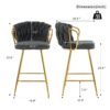Modern Design High Stool With Gold Plated Legs For Kitchen Dining Linen (Set of 2) - Dark Gray - Image 3