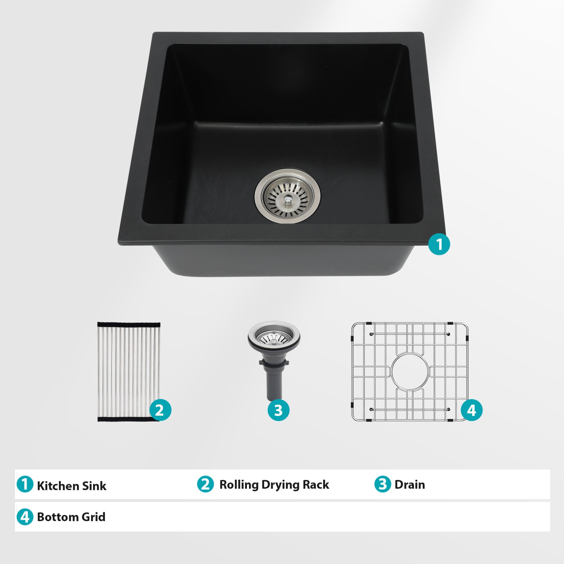 Undermount Single Bowl Kitchen Sink, With Durable Non Porous Surface - Black - Image 11