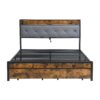 Modern King Bed Frame With Storage & LED Lights, Upholstered Headboard, USB Charging Station, Easy Assembly - Gray - Image 4