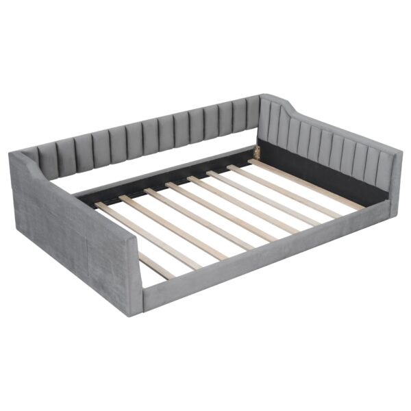 Full Long Size Upholstery Daybed And Side Storage Pocket - Gray