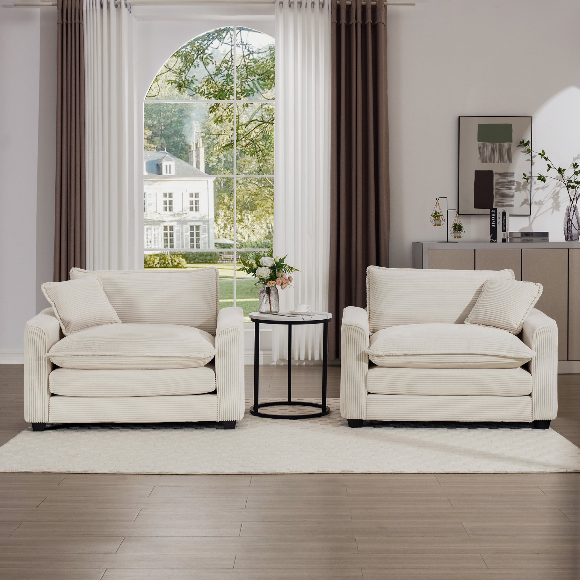 Luxurious And Sophisticated Deep Seated Sofa Set With 2 Single Sofas - Beige - Image 13