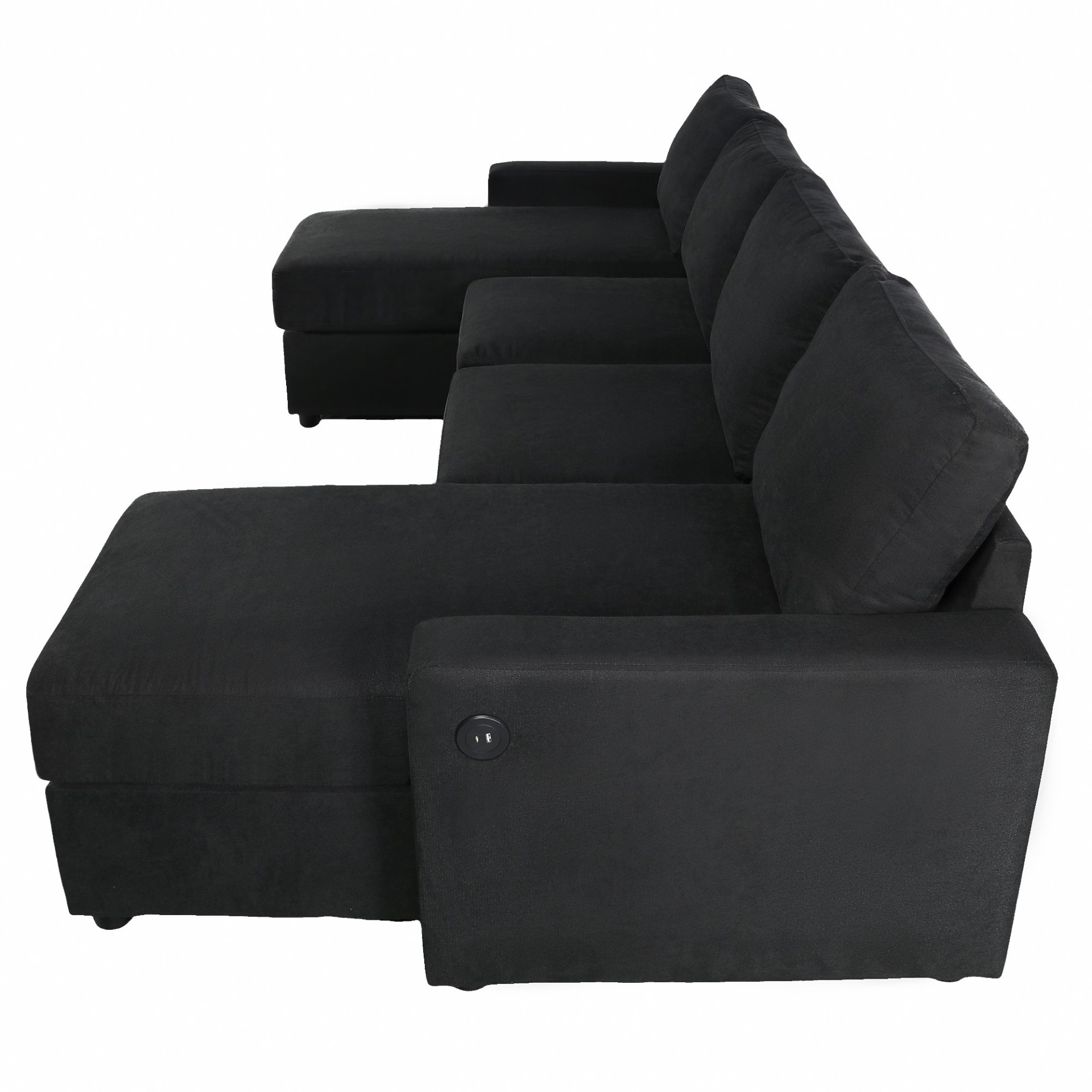 Convertible U Shaped Sectional Sofa With Storage Chaise Lounges And USB Ports - Black - Image 21