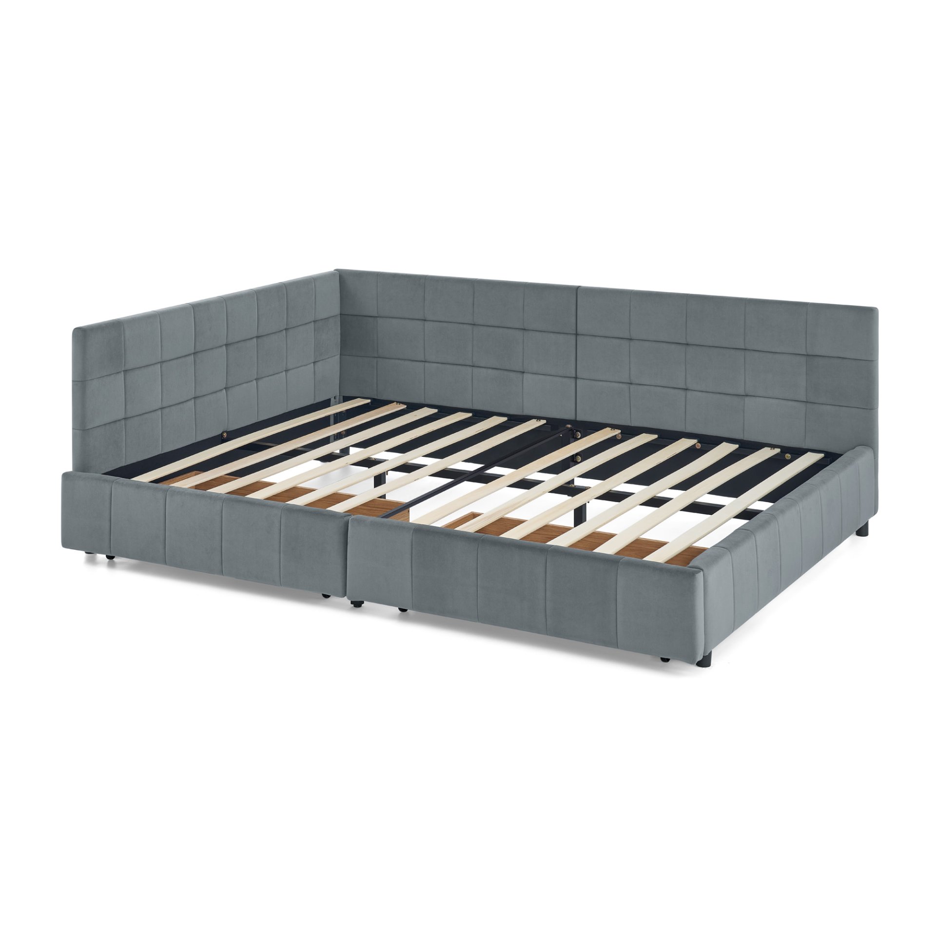 Mid Century Upholstered Tufted Full Size Storage Bed Frame With Backrest And Armrests - Gray - Image 13