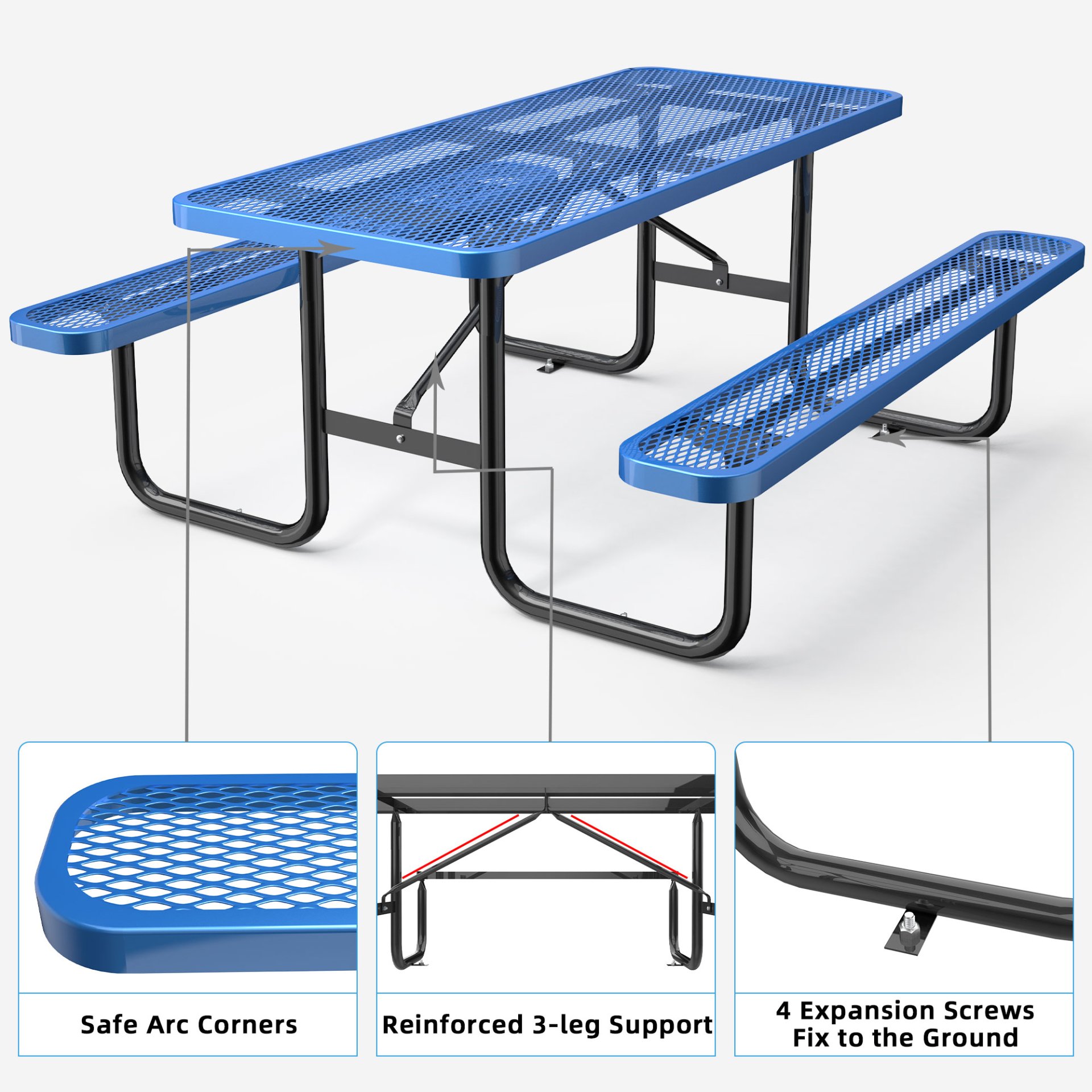 Expanded Rectangular Picnic Metal Table - Blue - Image 4
