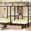 Full Over Twin & Twin Triple Bunk Bed With Drawers, Multi-Functional Frame With Desks And Shelves In The Middle - Black - Image 16