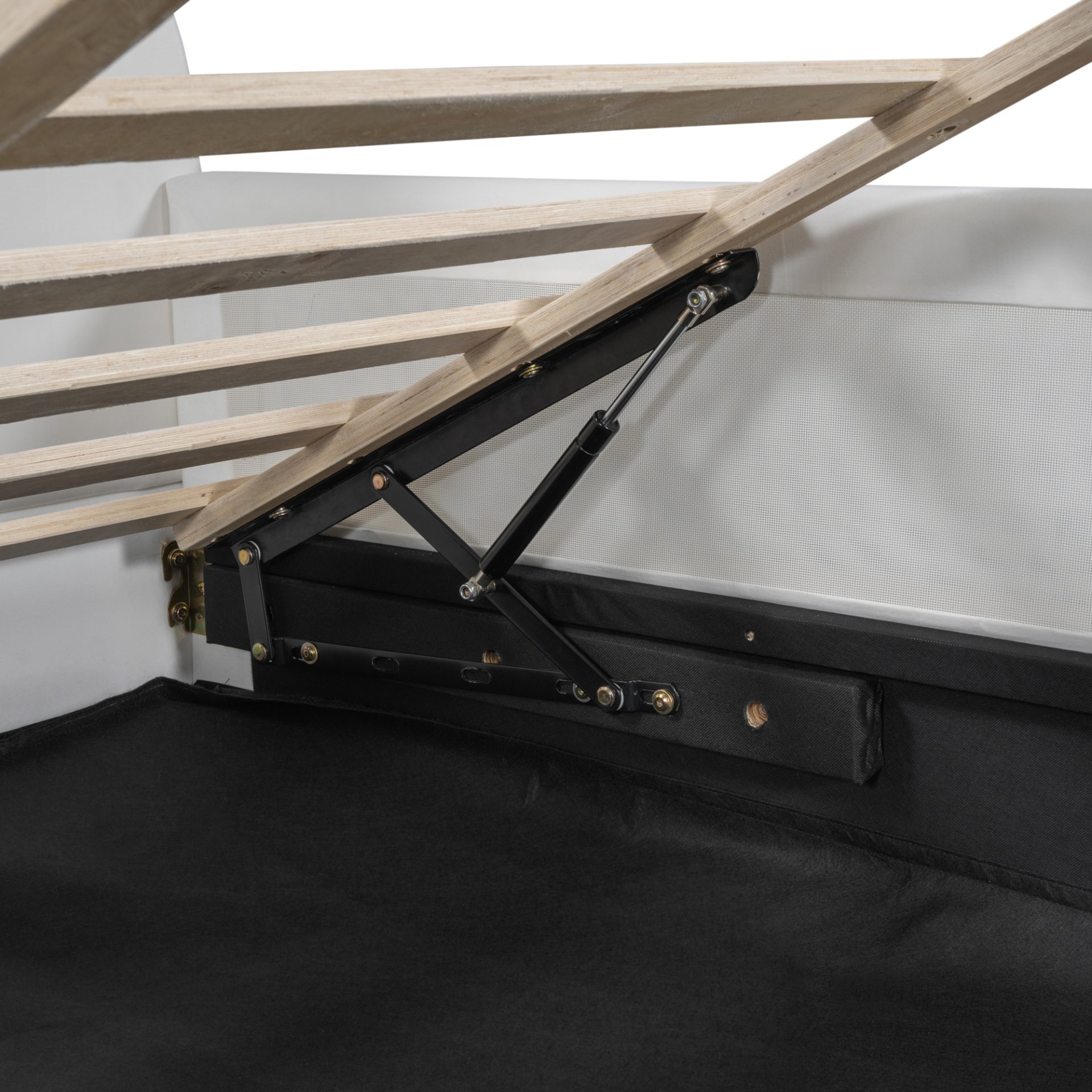 Twin Size Upholstered Daybed With Bear Shaped Headboard, Hydraulic System And Breathable Mesh Fence - White - Image 13