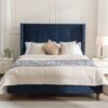 Peyton - Queen Bed Upholstered With High Headboard, Traditional Hand Buttoned Tufting - Blue - Image 5