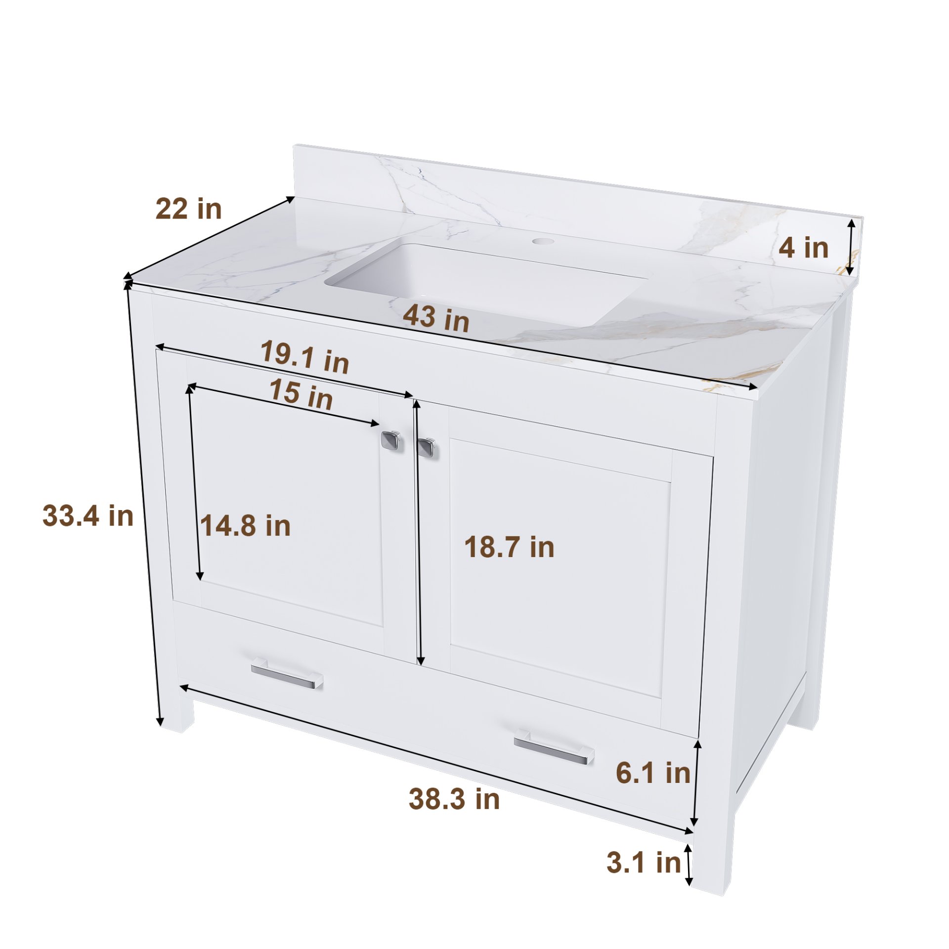 43" Bathroom Vanity, Multi Functional Cabinet, Doors And Drawer - White - Image 3