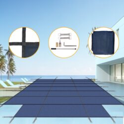 High Strength Pool Safety Cover For 16 X 32 Ft Inground Winter Swimming Pools With Center End Step - Blue