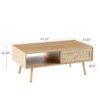 41.34" Rattan Coffee Table, Sliding Door For Storage, Solid Wood Legs, Modern Table For Living Room - Natural - Image 4