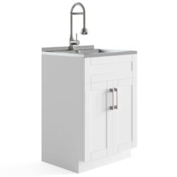 Hennessy - Deluxe Laundry Cabinet With Faucet And Stainless Steel Sink - Pure White