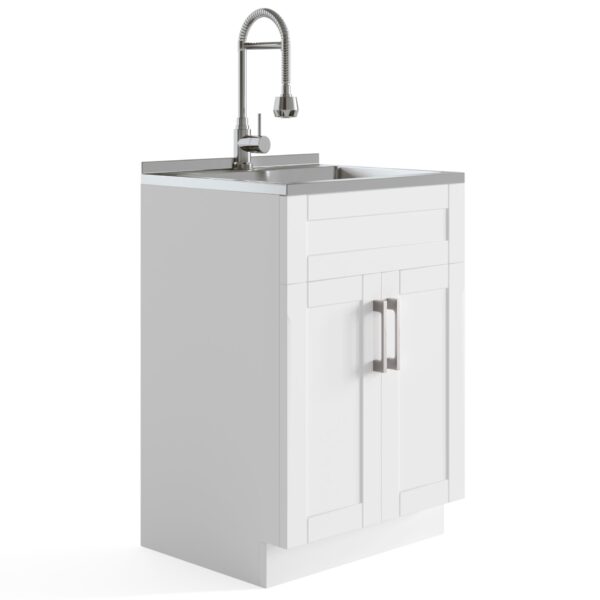 Hennessy - Deluxe Laundry Cabinet With Faucet And Stainless Steel Sink - Pure White