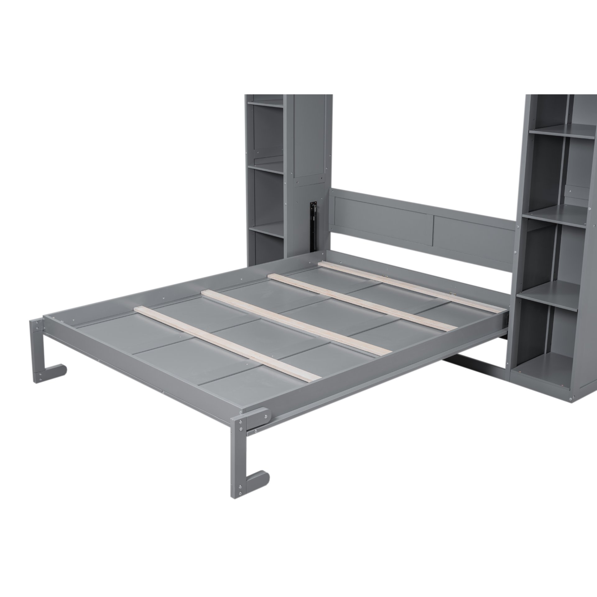 Queen Size Murphy Wall Bed With Shelves And LED Lights - Gray - Image 18