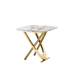 Contemporary Marble Pattern Top Side End Table With Stainless Steel Base, Square Shape - Gold