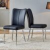 Modern Minimalist Dining Chairs (Set of 2) Curved Backrest & Cushion Metal Legs - Black - Image 5