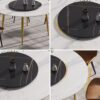 59.05" Modern Artificial Stone Round Golden Metal Dining Table, Can Accommodate 6 People Artificial Stone Turntable - White / Black - Image 7