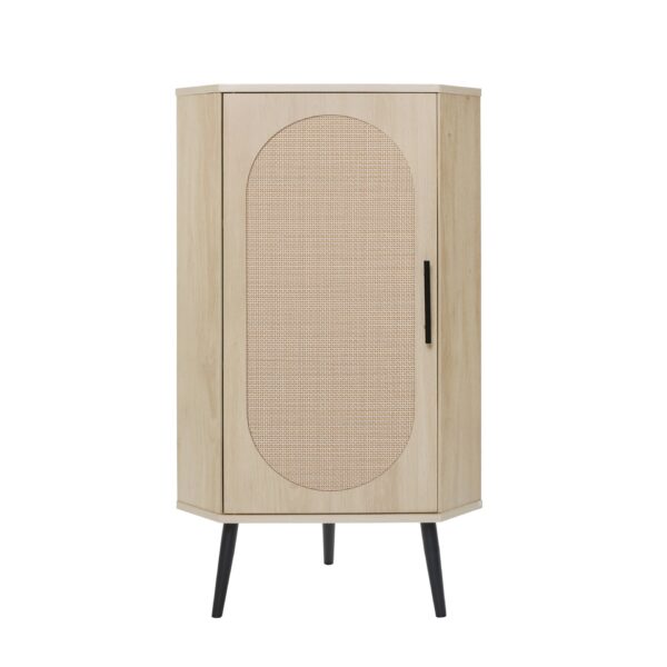 Corner Cabinet, Rattan Door, Freestanding Corner Tables For Small Spaces, Corner Shelf Stand For Living Room, Kitchen, Bathroom, Bedroom - Natural