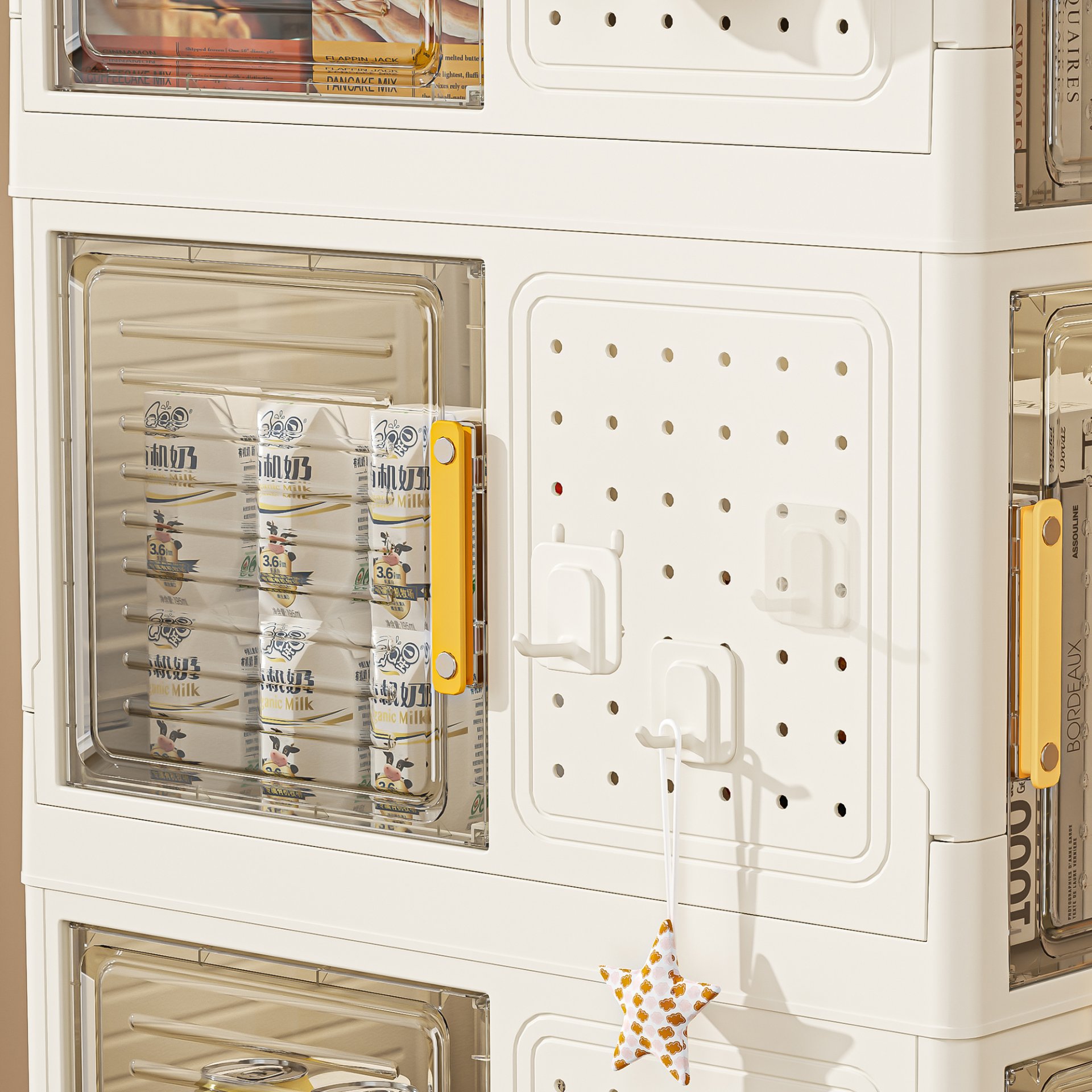 4 Tier Rolling Storage Bookcase With Wheels And Large Capacity Storage Bins - Cream - Image 5