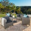 Outdoor Club Chair With Water Resistant Cushion And Square Arms (Set of 4) - Black - Image 2