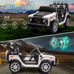 12V7A 30W*2 Four-Wheel Drive Leather Seat One Button Start, Forward And Backward, High And Low Speed, Music, Front Light, Power Display, Two Doors Can Open, 2.4G R / C, Seat Belt Four Wheel Absorber - White / Black