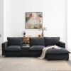 Modern Sectional Cloud Sofa With Console USB Charger Reading Light Cup Holder, Wide Seat 4 Seat Modular Couch Storable Indoor Funiture - Dark Gray - Image 19