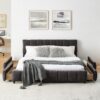 Modern Upholstered Queen Size Bed Frame With Storage Drawer - Dark Gray - Image 7