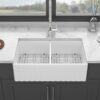 Sink 33" Double Bowl Kitchen Sink With Deep Bowls And Grids - White - Image 2