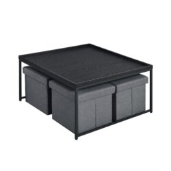 Vinny - Wood Grain 5 Piece Coffee Table Set With Raised Edges (Set of 5) - Black