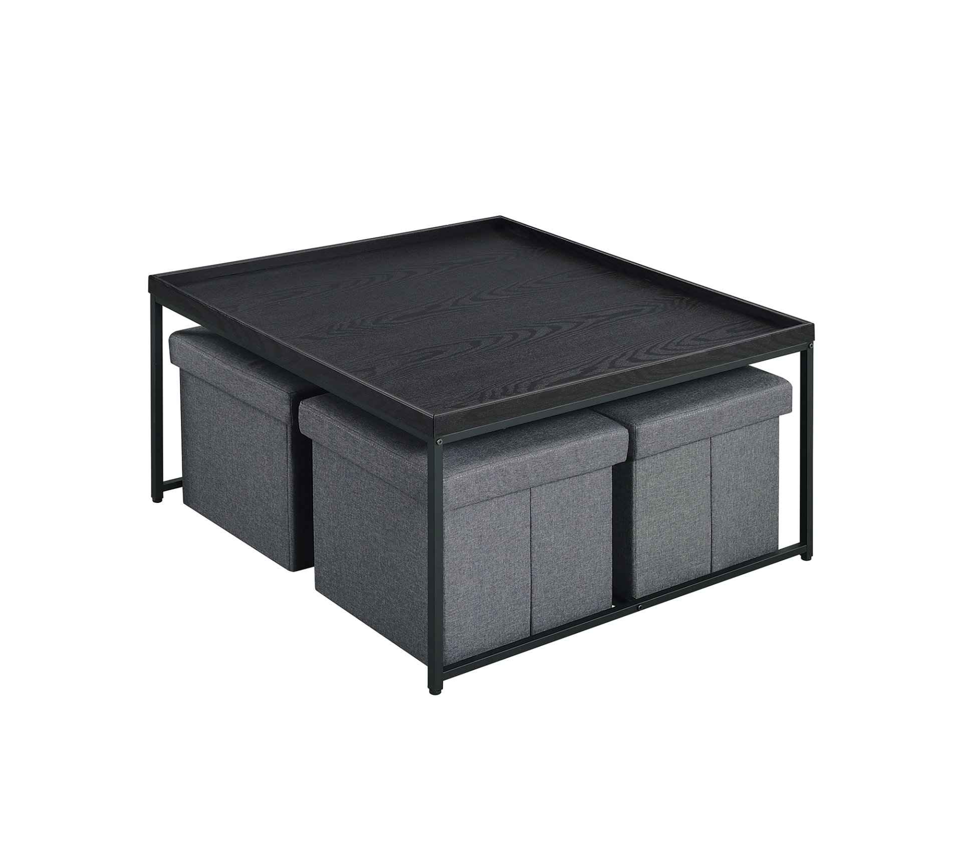 Vinny - Wood Grain 5 Piece Coffee Table Set With Raised Edges (Set of 5) - Black - Image 3