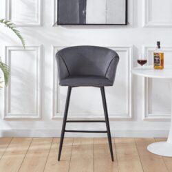 Counter Height Bar Stool, Velvet Upholstered For Pub, Restaurant, Kitchen Island (Set of 2) - Black / Dark Gray