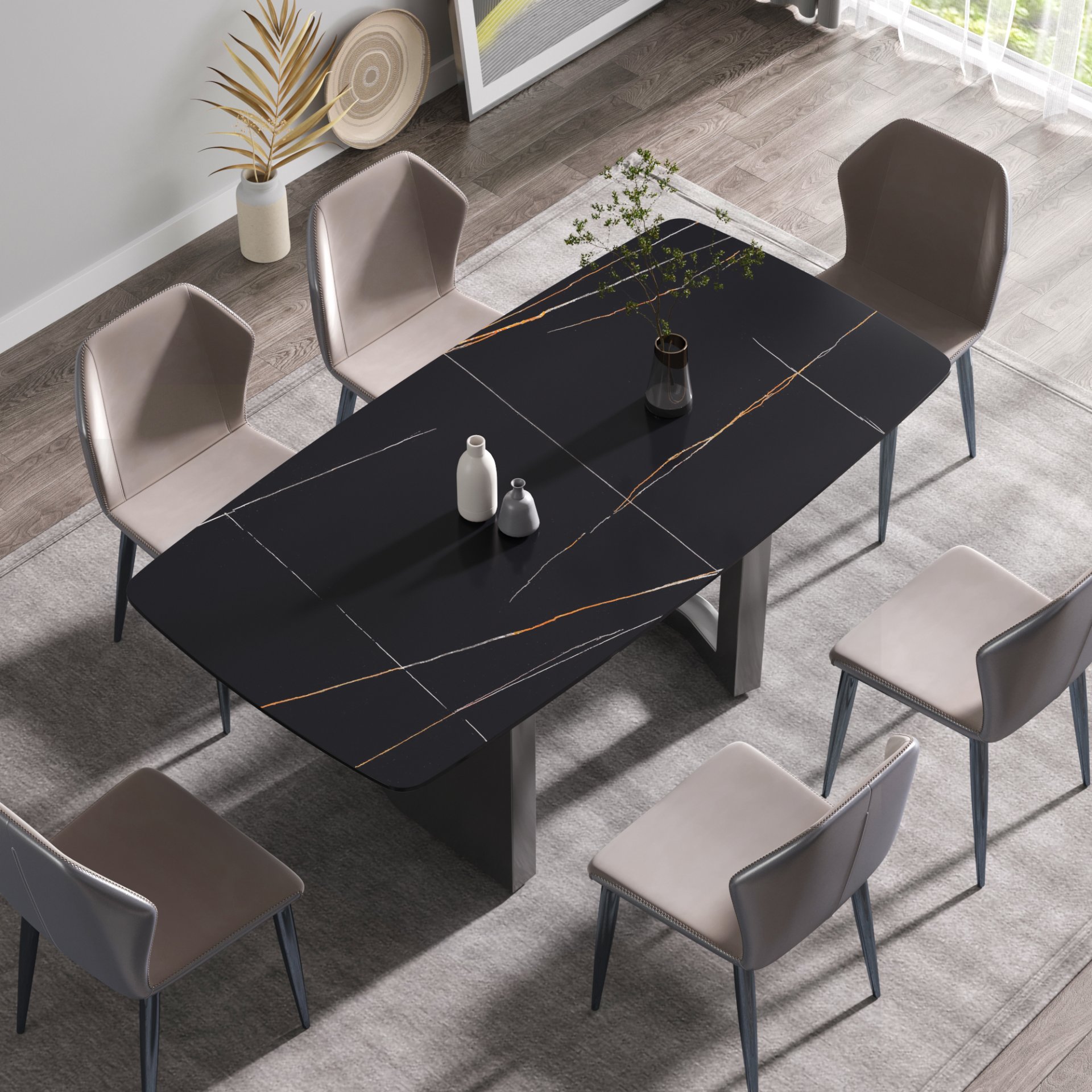 70.87" Modern Artificial Stone Dining Table, Can Accommodate 6-8 People - Black - Image 4