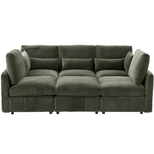 Modern Sectional Sofa Modular Sofa U Shaped Sofa Couch Sofa Bed With Movable Ottoman, USB Ports, Phone Holder - Green