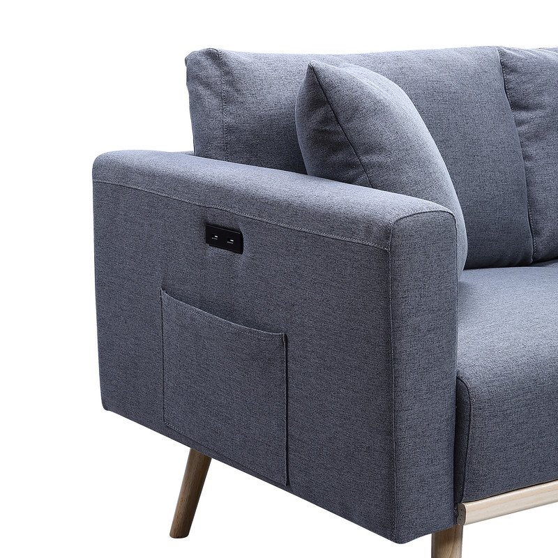 Easton - Linen Fabric Sofa, Loveseat Living Room With USB Charging Ports Pockets And Pillows (Set of 2) - Dark Gray - Image 7