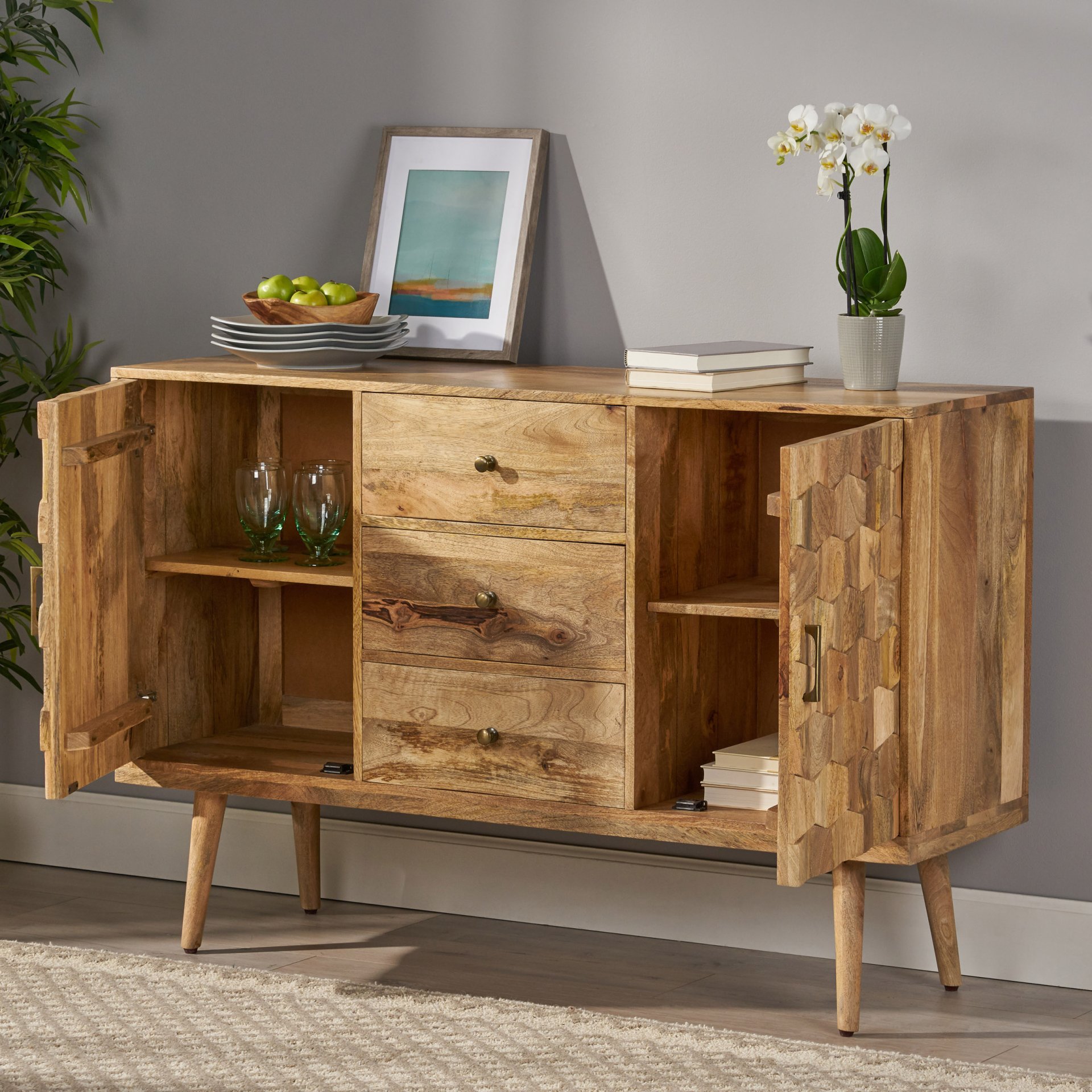 3 Drawer Sideboard With 2 Doors (KD Legs) - Natural - Image 7