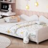 Full Size Upholstered Daybed, Sherpa Fabric Sofabed With Cloud-Shaped Backrest, No Box - Spring Needed - White - Image 8