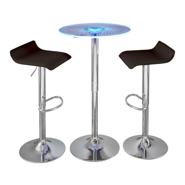 Spyra Ale - 3 Piece Contemporary Adjustable Bar With Light Up Set - Chrome / Clear / Brown