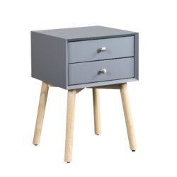 Side Table With 2 Drawer, Mid-Century Modern Storage Cabinet For Bedroom - Gray