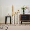 Mother's Day Gift Set Gilded White 3D Relief Flower Metal Vase Set - White / Gold - Image 13