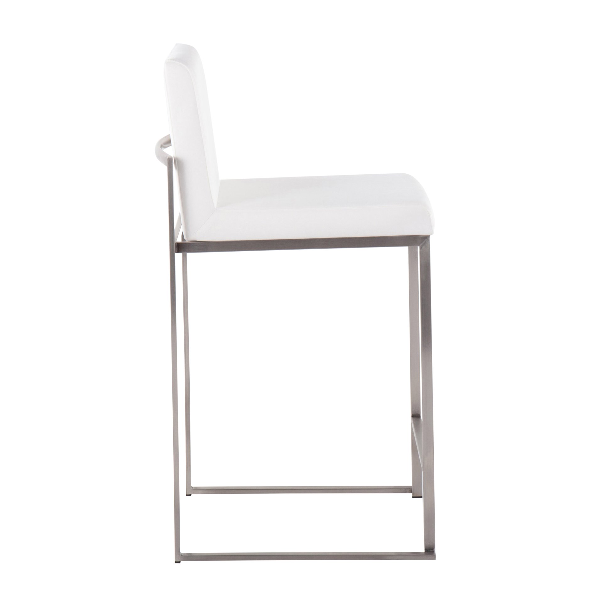 Fuji - Contemporary High Back Counter Stool (Set of 3) - White - Velvet - Image 3