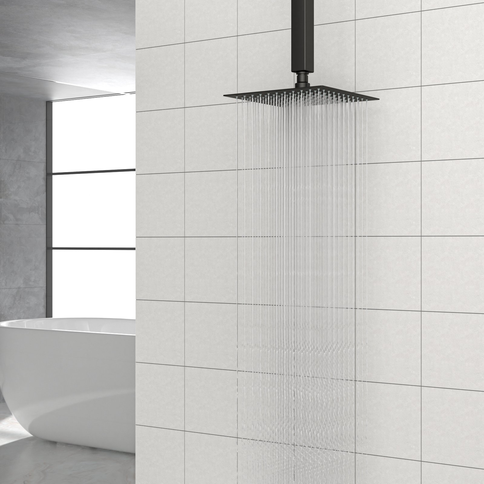 8" Square Rain Shower Head, Ceiling / Wall Mount Stainless Steel Bath Fixture - Matte Black - Image 5