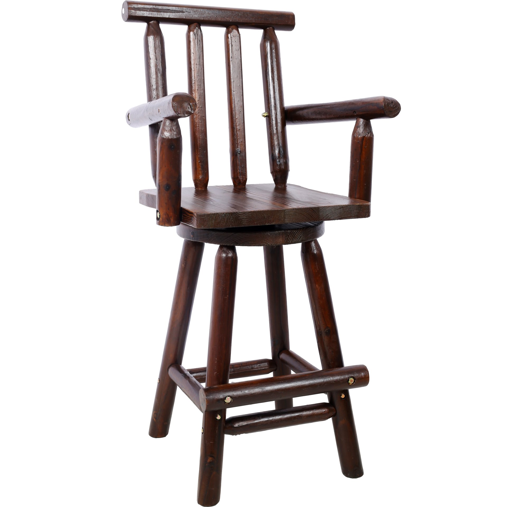 Rustic Bar Stool Fir Wood Construction, Chair With Footrest, Wide Armrest, Rustic Kitchen Stool, Tall Bistro Chair For Dining Room, Restaurant, Pub, 4 Foot - Brown - Image 10
